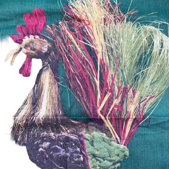 Decorative Tea Towel w/ Rooster Made of Vegetables and a Lone Egg Hilarious! - Picture 3 of 6